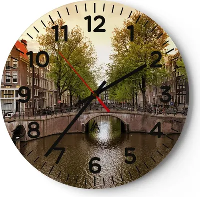 Produktbild von Wanduhr - Rund - Glasuhr - Kanal Wasser Amsterdam Fahrrad - 40x40cm - Schleichendes Uhrwerk - Lautlos - zum Aufhängen bereit - Dekoration Modern - Wanddekoration aus Glas - C4AR40x40-2697