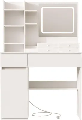 Image de Table de maquillage - Coiffeuse - Miroir de toilette - Bureau à maquillage - Miroir de maquillage