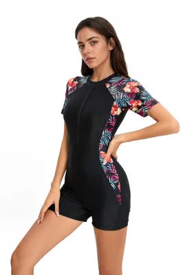 Image de Maillot de bain une pièce pour femmes, avec manches courtes et fermeture éclair