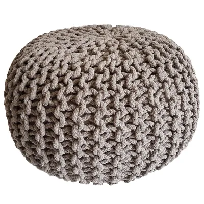 Obrázek produktu pro Pletený puf puf sedák puf sedák puf hrubý pletený puf béžový Ø 45cm