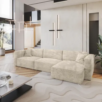 Produktbild von Masseno Ecksofa TOLMO mit Schlaffunktion L-Form, Sofa mit Bettkasten, Wohnzimmersofa, Couch, Soffa, Bettsofa, Couchgarnitur- Creme, TILIA 03