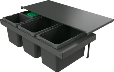 Produktbild von Naber 8013398 Abfallsammler Cox Stand-UP® 280 S/900-4 mit Biodeckel, anthrazit, 46 (2x16/2x7) Liter / 90 cm Schrankbreite
