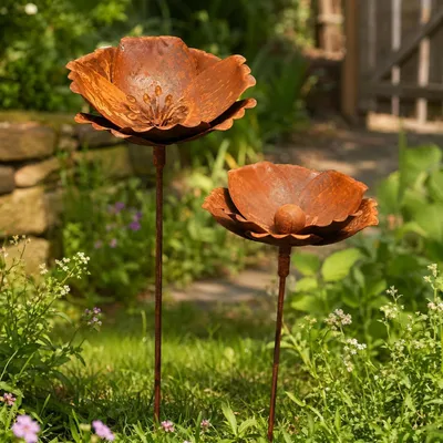 Produktbild von Gartenstecker Metall 2er Set Rostoptik Blume Mohn 70,5 cm