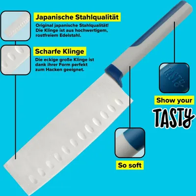 Produktbild von Tasty Hackmesser mit Softtouch-Griff, asiatisches Kochmesser zum Hacken von Gemüse, Zwiebeln und Co