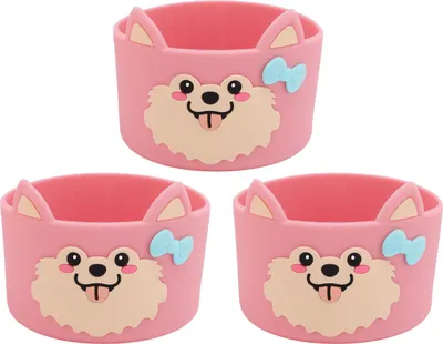 Produktbild von 3 Stück Silikon-Wasserflaschenstiefel, rutschfeste Schutzhülle, Cartoon-Hund, Tassenboden für Flaschen und Tassen, Rosa