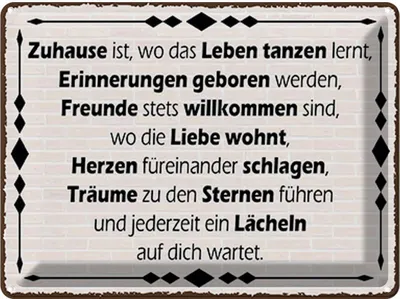 Produktbild von vianmo Blechschild 30x40 cm Zuhause iwo Leben tanzen lernt Spruch Zitat
