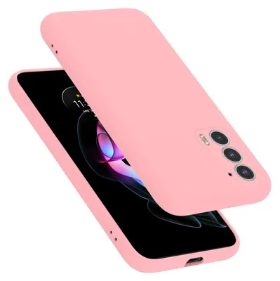 A pink phone case is shown on top of a smartphone.
