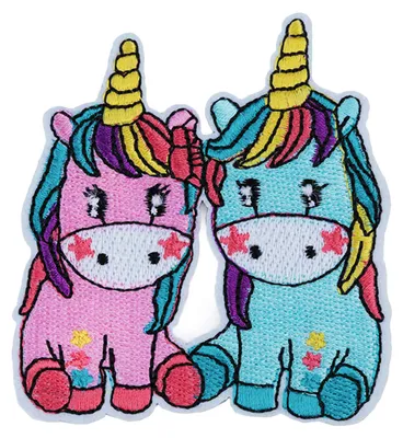 2 Aufbügler Einhorn gestickt Patches Bügelbilder Aufnäher Applikation Baby Einhörner