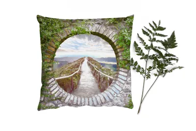 Produktbild von MuchoWow® Zierkissen Sofakissen Wohnzimmer Dekokissen 40x40 cm Brücke - Meer - Blick - Sommer - Foto Kissen - Schlafzimmer Dekoration