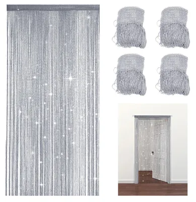 Perlenvorhang 4er-Set 100x200 cm silber für Tür und Fenster