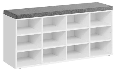 Produktbild von Schuhbank mit Stauraum – 12 Fächer – Weiß/Grau – 30,3 x 104 x 48 cm