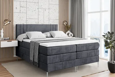Produktbild von ALTDECOR Boxspringbett mit Silber Füßen, Matratze und Lattenrost, Topper, Polsterbett mit Bettkasten, Bett mit Stauraum H3- und H4- Matratze, Doppelbett -IDRIKO-FS KING-180x200 - Dunkelgrau Casablanca