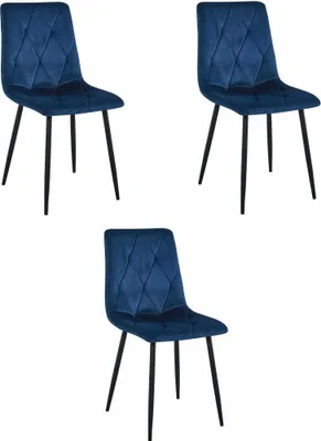 Image de Chaise Valora LIBRA en velours bleu marine et pieds noirs, lot de 3 | Lot de 3 chaises bleu marine au contraste élégant