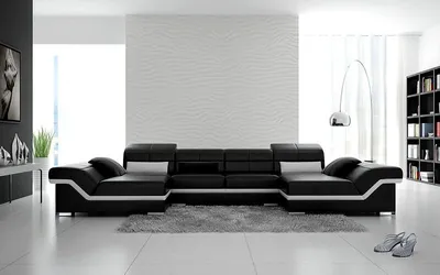 Obrázek produktu pro Ecksofa Sofa Couch Polster Wohnlandschaft Leder Ecke Garnitur U-Form Schwarze
