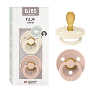Produktbild von BIBS Colour Symmetrical Schnuller 2er Pack, BPA-frei Dummy-Schnuller, Symmetrischer Nippel. Naturkautschuk / Latex, Hergestellt in Dänemark. Größe 2 (6-18 Monate), Ivory / Blush