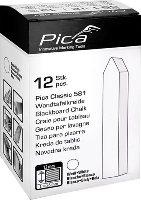 Obrázok produktu pre Krieda na tabuľu Pica-Classic, biela, 12 x 12 x 85 mm, s hranatým hrotom, bez obalu, v kartónovej krabici po 12 ks. Pica | 4260056159404