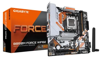 Obrázek produktu pro GIGABYTE B850M FORCE WIFI6E, AMD, Zásuvka AM5, AMD Ryzen 7000 Series, AMD Ryzen 8000 Series, AMD Ryzen 9000 Series, Zásuvka AM5, DDR5-SDRAM, 128 GB