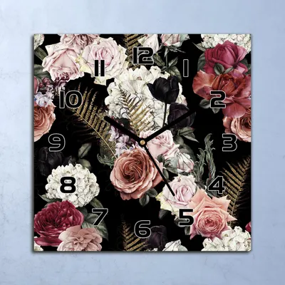 Produktbild von Wanduhr Echt-Glas-Küchenuhr Dunkle Gartenblumen Quarz 30x30 Deko Bilder