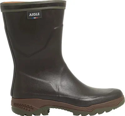 A single brown Aigle boot shown from the side against a white background.