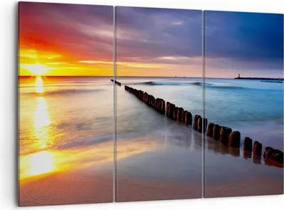 Produktbild von Bild auf Leinwand - Leinwandbild - Meer Küste Strand Sonnenaufgang - 105x70cm - Wand Bild - Wanddeko - Leinwanddruck - Bilder - Kunstdruck - Leinwand bilder - Wandkunst - CE105x70-2781