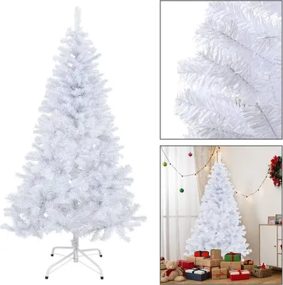 Image de Bettizia Arbre de Noël artificiel 150cm Sapin de Noël avec 488 pointes d'aiguilles en PVC Support métallique & système de pliage Arbre de Noël blanc