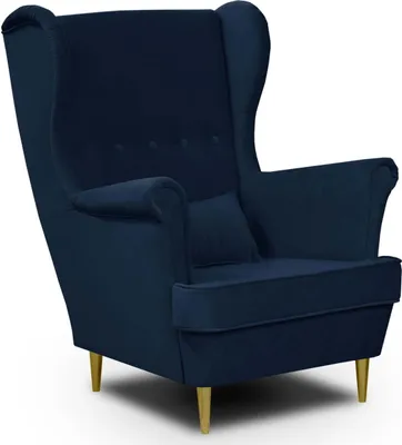Produktbild von KomfortWelt24 Ohrensessel mi Armlehne - Skandinavischer Sessel GOLDENER mit hoher Rückenlehne - Farbe Marineblau