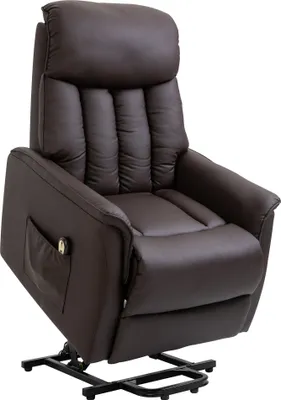 Produktbild von HOMCOM elektrischer Aufstehsessel Fernsehsessel Sessel mit Aufstehhilfe relaxsessel mit Liegefunktion Kunstleder Braun, 80 x 94 x 104 cm