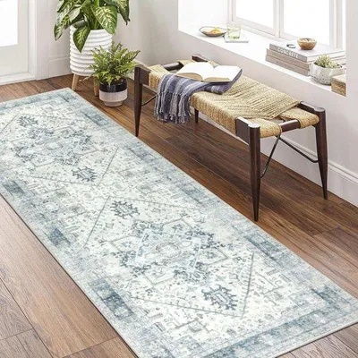 Produktbild von Ibenzoa® Extra weicher Vintage‑Teppichläufer, waschbar & rutschfest (TPR‑Baumwollmix), 80 x 200 cm – Boho‑Chic Distressed für Flur & Küche