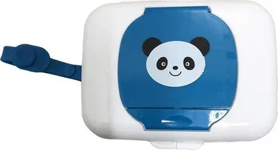 Productafbeelding van Reisdoos voor vochtige doekjes - Blauwe doekjeshouder met pandabeerprint