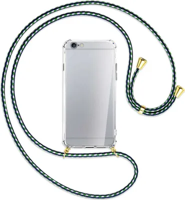 Produktbild von Handykette Backcover-Schutzhülle mit Band (Metall goldfarben) für Apple iPhone 6 / 6S - grün/blau/weiß