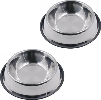 Produktbild von Hundefutternapf Edelstahl Hundetrinknapf - 25 cm - Rutschfester Gummiboden - 2 Stück