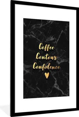 Produktbild von MuchoWow® Gerahmtes Poster Zitat - Kaffee - Gold - Marmor 60x90 cm - Poster mit Schwarzem Bilderrahmen Wandposter Rahmen Foto Bilder - Dekoration - Wandposter Wohnzimmer - Hochwertig