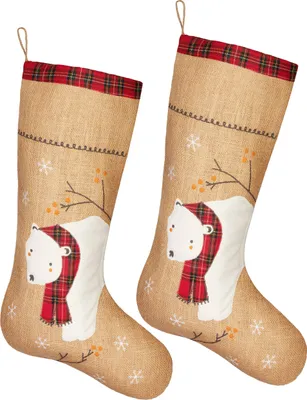 Immagine prodotto di BRUBAKER 52 cm Calza di Natale da riempire e appendere - orso polare con sciarpa - grande calza di Babbo Natale, 2 pezzi
