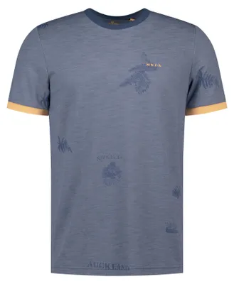 Produktbild von NZA New Zealand Auckland Herren T-Shirt mit Knopfleiste Blau Farn-Print Henley-Shirt – Gr. L