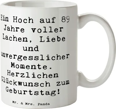 Produktbild von Mr. & Mrs. Panda Kaffeetasse Spruch 89. Geburtstag - Weiß - Geschenk, Kaffeebecher, Teetasse, liebevoll gestaltet, Alter, Geburtstagsgeschenk, Geburtstagsfeier, Tasse