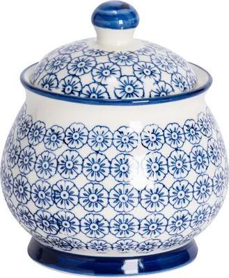 Produktbild von Nicola Spring handbedruckte Zuckerdose – 10 cm – Marineblau