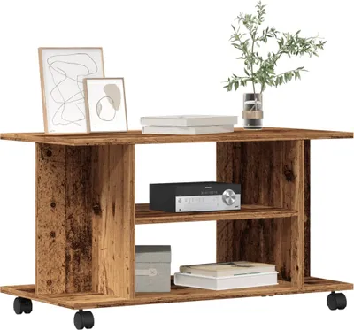 Zdjęcie produktu dla Maison Exclusive – regał pod telewizor na kółkach, wygląd starego drewna, 80 x 40 x 45 cm, materiał drewnopochodny
