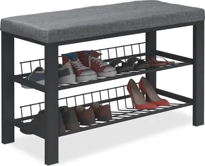 Zdjęcie produktu dla Ławka na buty Relaxdays, tapicerowana ławka z półką na buty, 2 poziomy na buty, wymiary: 50,5 x 82 x 33 cm, tkanina i metal, antracyt/czarny