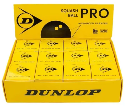 Image de Balles de squash Dunlop Pro Double Yellow Dot, jaune, lot de 12. Balles de squash Dunlop Pro Double Yellow Dot, jaune, lot de 12