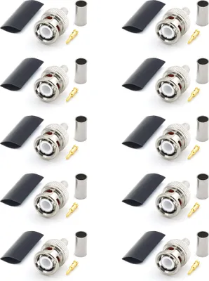 Obrázok produktu pre BNC zástrčka RG58 LMR195 RG303 RG141 RG142 RG400 RF krimpovacia zástrčka koaxiálneho kábla poniklovaná s pozláteným kolíkom (balenie 10 ks)