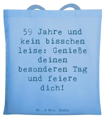 Produktbild von Mr. & Mrs. Panda Beutel Spruch 59. Geburtstag Feier - Sky Blue - Geschenk, Tasche, Happy Birthday, Lebensfreude, dokumententasche, Jubiläum, Schultasche, Freude, Tote Bag