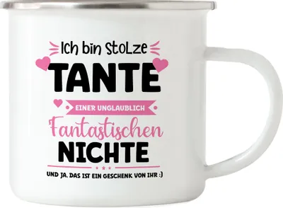 Produktbild von Ich bin stolze Tante Emaille Tasse Geschenk Geburtstag Patentante Tante und Nichte