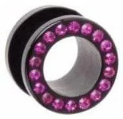 Immagine prodotto di Ear Flesh Tunnel Piercing acrilico nero a vite con cristalli rosa VTFTBKJ.FU.14mm