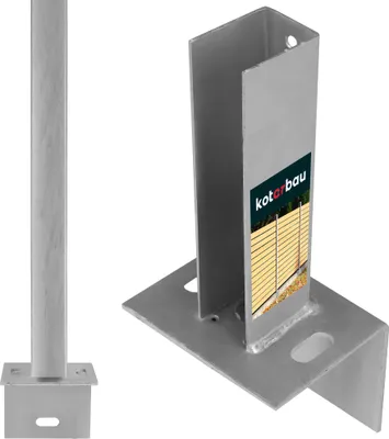 Produktbild von KOTARBAU® Pfostenträger für Zaunpfosten auf L-Randsteinen 60 x 40 mm Aufschraubhülse für Doppelstabmattenzaun Balkenschuh zum Aufschrauben verzinkter Stahl Silber