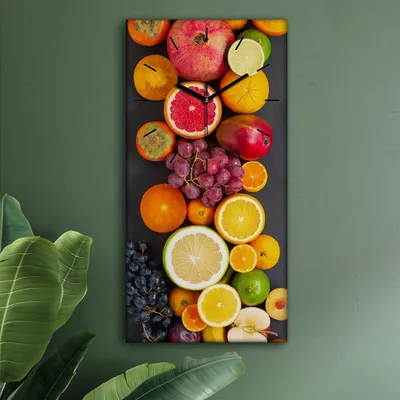 Produktbild von Wohnzimmer Leinwand Uhr Geräuschlos Küche 30x60 Farbige, Früchte, Motive, schwarze Zeiger