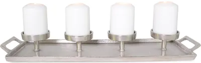 Produktbild von Kerzen Tablett Adventsleuchter Kerzenhalter Länglich 54 x 16 cm | 74536 - Silber Metall