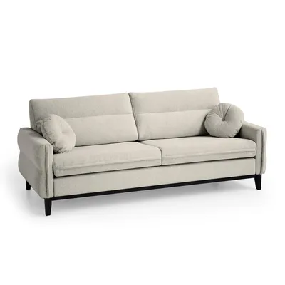 Produktbild von BEAUTYSOFA | Wohnzimmer-Set BELLANO - Gepolsterter Set mit Armlehnen, Sessel und Sofas - Bouclé-Stoff in Beige mit schwarzen Holzbeinen