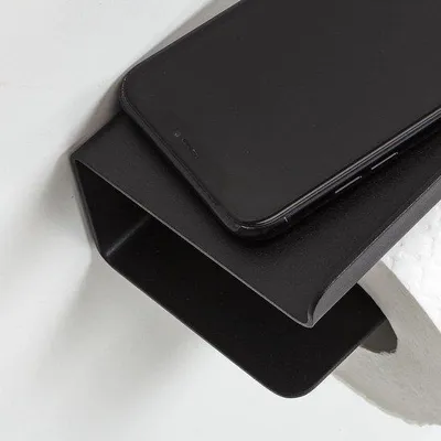 Image de Porte-rouleaux de papier toilette Famanu avec étagère - Noir, en acier inoxydable