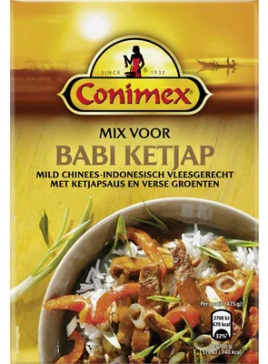 Produktbild von Conimex Mix Babi Ketjap 92g – Würzige asiatische Gewürzmischung für Schweinefleisch