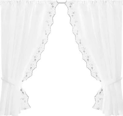 Produktbild von Gardinenset Blumen Dunkelgrau 140x120 cm – Satin Bistrogardine mit Stangendurchzug, 2 Schals und Raffhalter, Voile für Küchenfenster